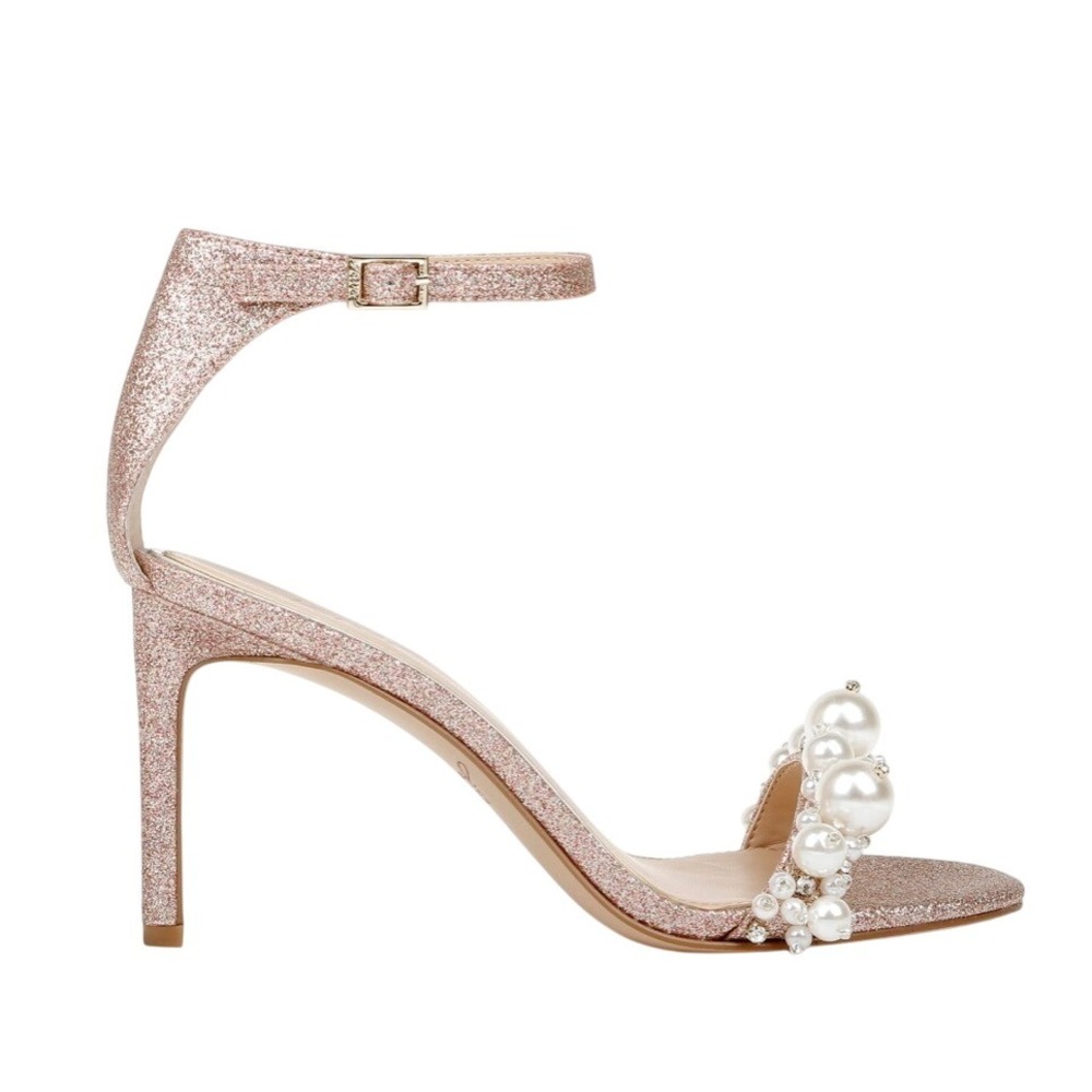Jewel Badgley Mischka Lassie Rose Gold Glitter Pearl Stiletto Heels Size 9 - Picture 12 of 16